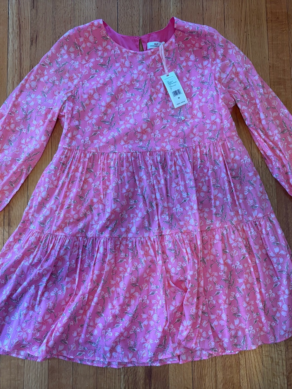 Vineyard Vines -Women’s Pink Floral Tiered Long-Sleeve Mini Dress ⭐️NWT⭐️ Sz M